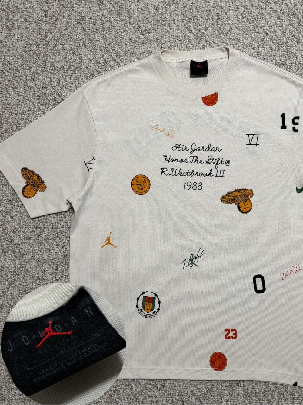 Nike Jordan x Honor The Gift Russell Westbrook 1988 T-Shirt Mens Large